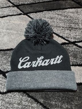 CARHARTT KNIT EMBROIDERED CHAINSTITCH LOOKOUT POM POM COLORBLOCK CUFFED BEANIE